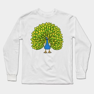 Fun bright peacock bird illustration Long Sleeve T-Shirt